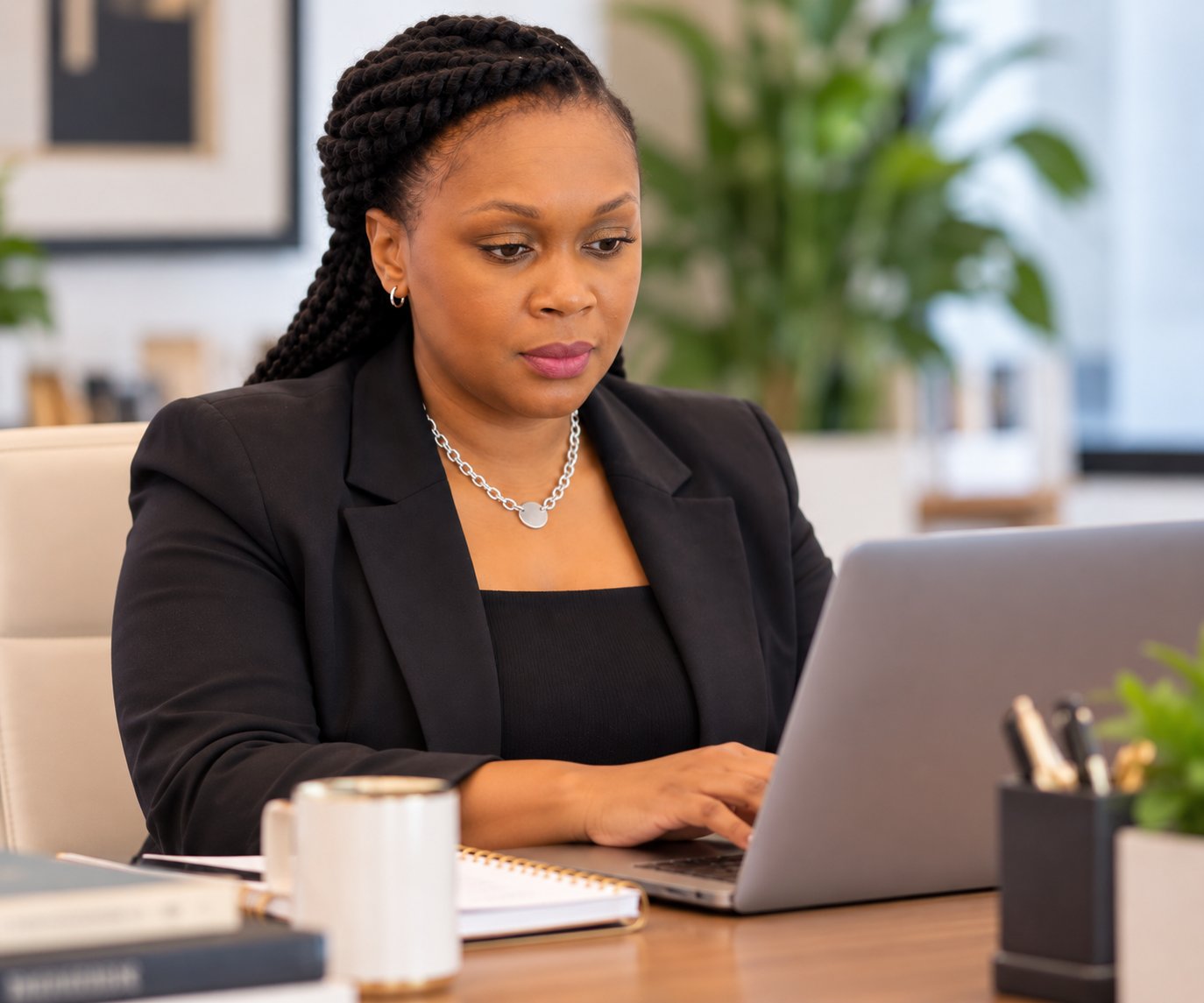 A Swift & Co. team member reviewing workflow documentation at a desk